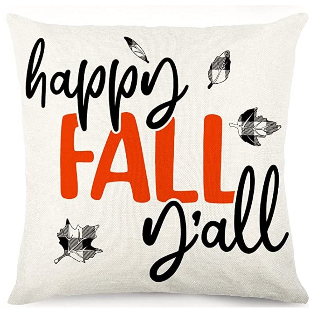 NWT Happy Fall Y'all Check Leaf Autumn Pillow - Picture 1 of 1